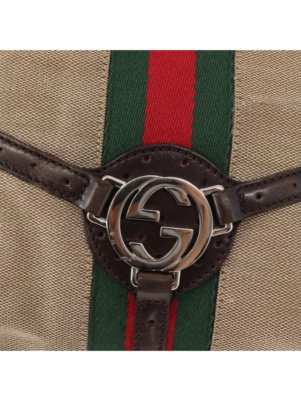 Authentic GUCCI Web Sherry Line Shoulder Bag Beige Silver Red 114877 - Picture 7 of 16
